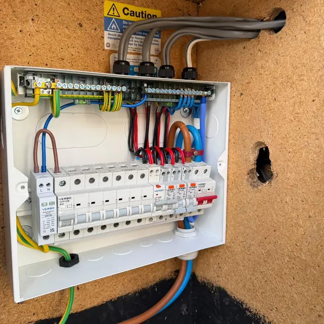 New consumer unit wired with RCBOs and surge protection
